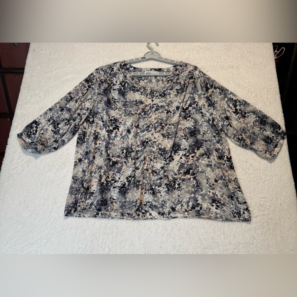 Rose & Olive Button Down 3/4 Sleeves Top Size 3X Multicolor (see measurements)